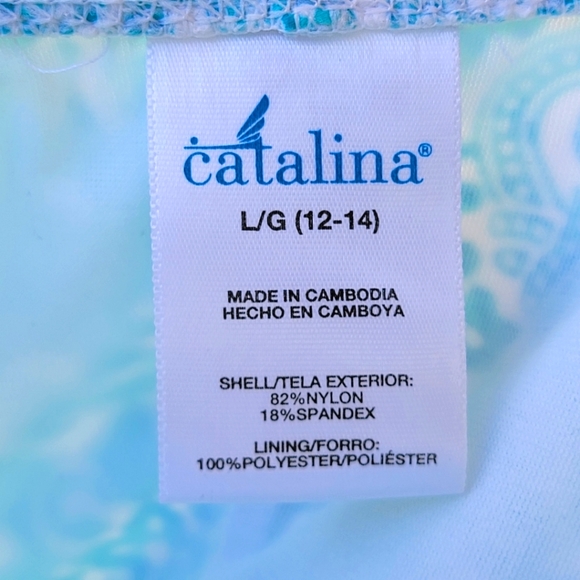 CATALINA ♡ Gorgeous 1pc Aqua Blue 'n White Padded Bralette Swimsuit L (12-14) - Picture 17 of 17